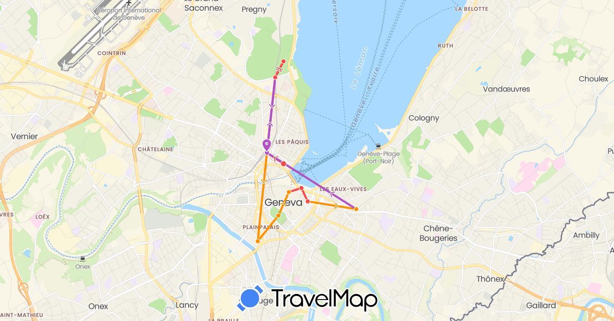 TravelMap itinerary: train, hiking, hitchhiking in Switzerland (Europe)